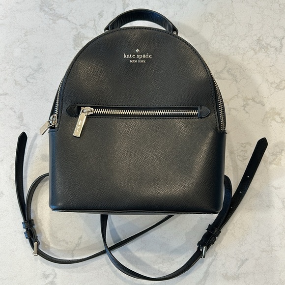 Kate Spade Black Perry Leather Backpack Gold Hardware Pockets - Picture 15 of 15